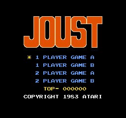 Joust title screen for NES